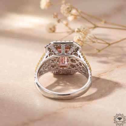 Radiant Cut Vivid Pink Lab Grown Diamond Halo Split Shank Ring