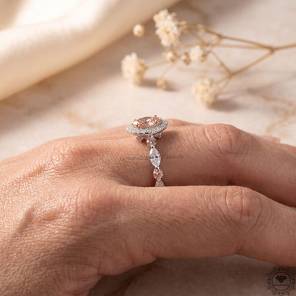 Vivid Pink Lab Grown Diamond Marquise Halo Engagement Ring