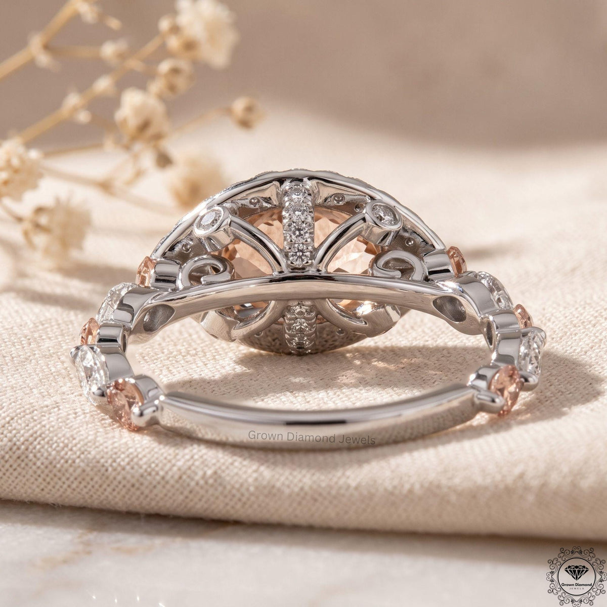 Vivid Pink Lab Grown Diamond Marquise Halo Engagement Ring