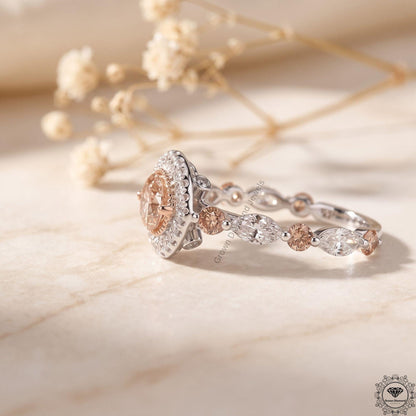 Vivid Pink Lab Grown Diamond Marquise Halo Engagement Ring