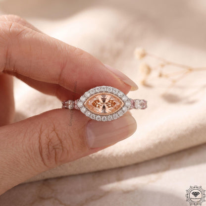 Vivid Pink Lab Grown Diamond Marquise Halo Engagement Ring