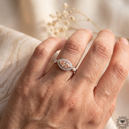 Vivid Pink Lab Grown Diamond Marquise Halo Engagement Ring