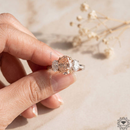 Pink Lab Grown Diamond Oval Three Stone Engagement Ring