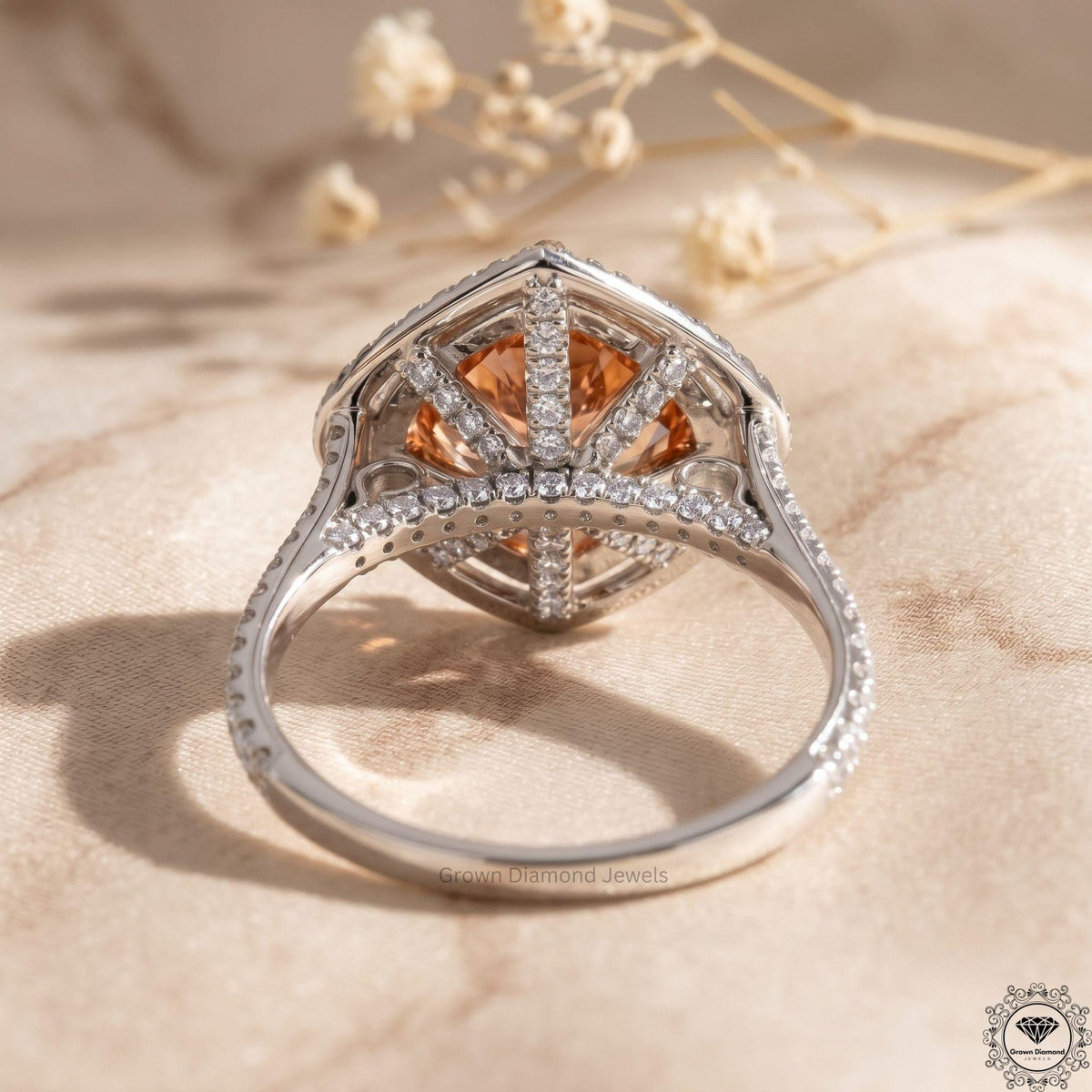 Pink Heart Lab Grown Diamond Engagement Double Halo Ring
