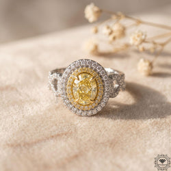 Fancy Intense Yellow Oval Lab Grown Diamond Double Halo Ring