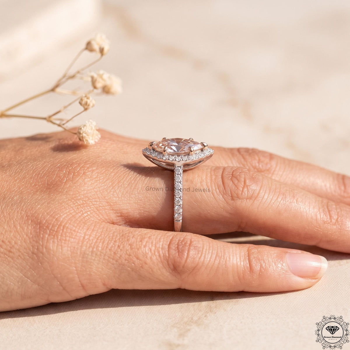 2 Ct Pink Marquise Lab Grown Diamond Halo Engagement Ring