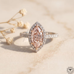 2 Ct Pink Marquise Lab Grown Diamond Halo Engagement Ring
