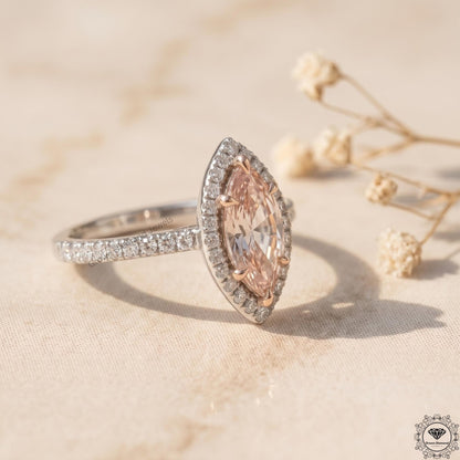 2 Ct Pink Marquise Lab Grown Diamond Halo Engagement Ring