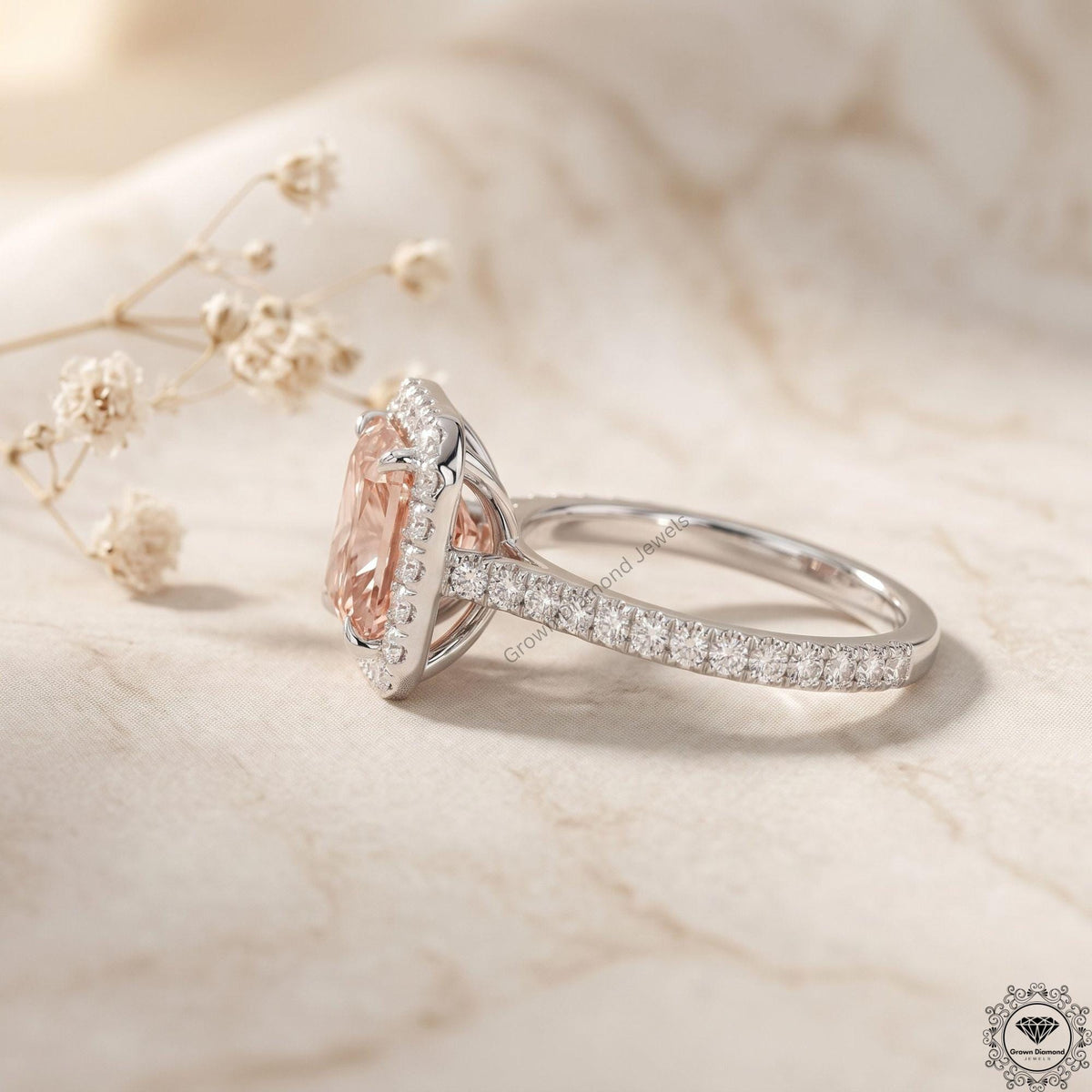 Radiant Cut Pink Lab Grown Diamond Halo Engagement Ring