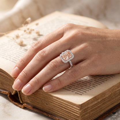 Radiant Cut Pink Lab Grown Diamond Halo Engagement Ring