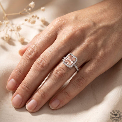 Radiant Cut Pink Lab Grown Diamond Halo Engagement Ring