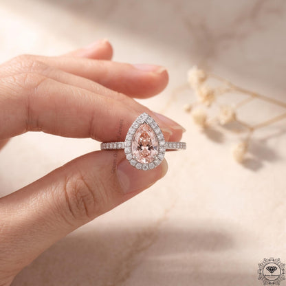 2ct Pink Pear Lab Grown Diamond Halo Engagement Ring