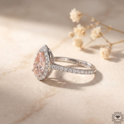 2ct Pink Pear Lab Grown Diamond Halo Engagement Ring