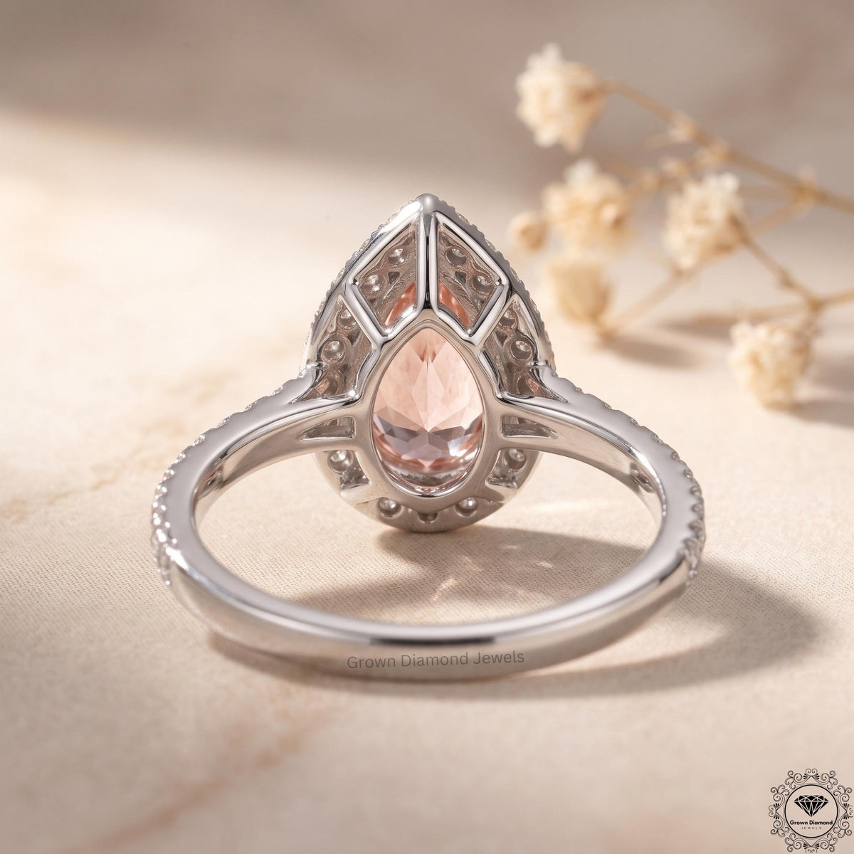 2ct Pink Pear Lab Grown Diamond Halo Engagement Ring