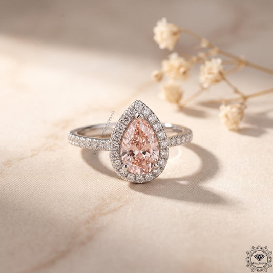 2ct Pink Pear Lab Grown Diamond Halo Engagement Ring
