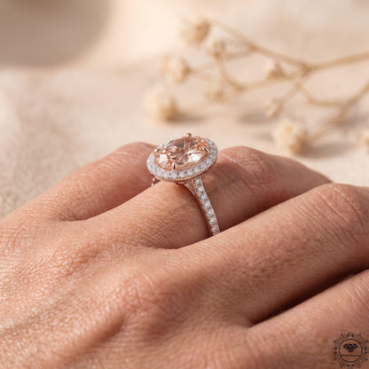 Oval Fancy Pink Lab Grown Diamond Halo Engagement Ring 18k