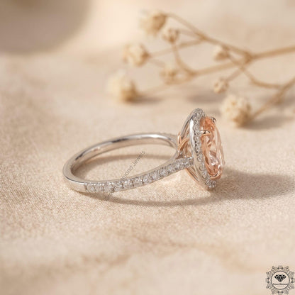 Oval Fancy Pink Lab Grown Diamond Halo Engagement Ring 18k