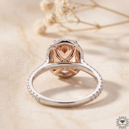 Oval Fancy Pink Lab Grown Diamond Halo Engagement Ring 18k