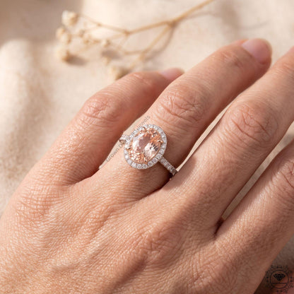 Oval Fancy Pink Lab Grown Diamond Halo Engagement Ring 18k