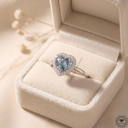 Blue Heart Lab Grown Diamond Engagement Ring 14K Gold Halo