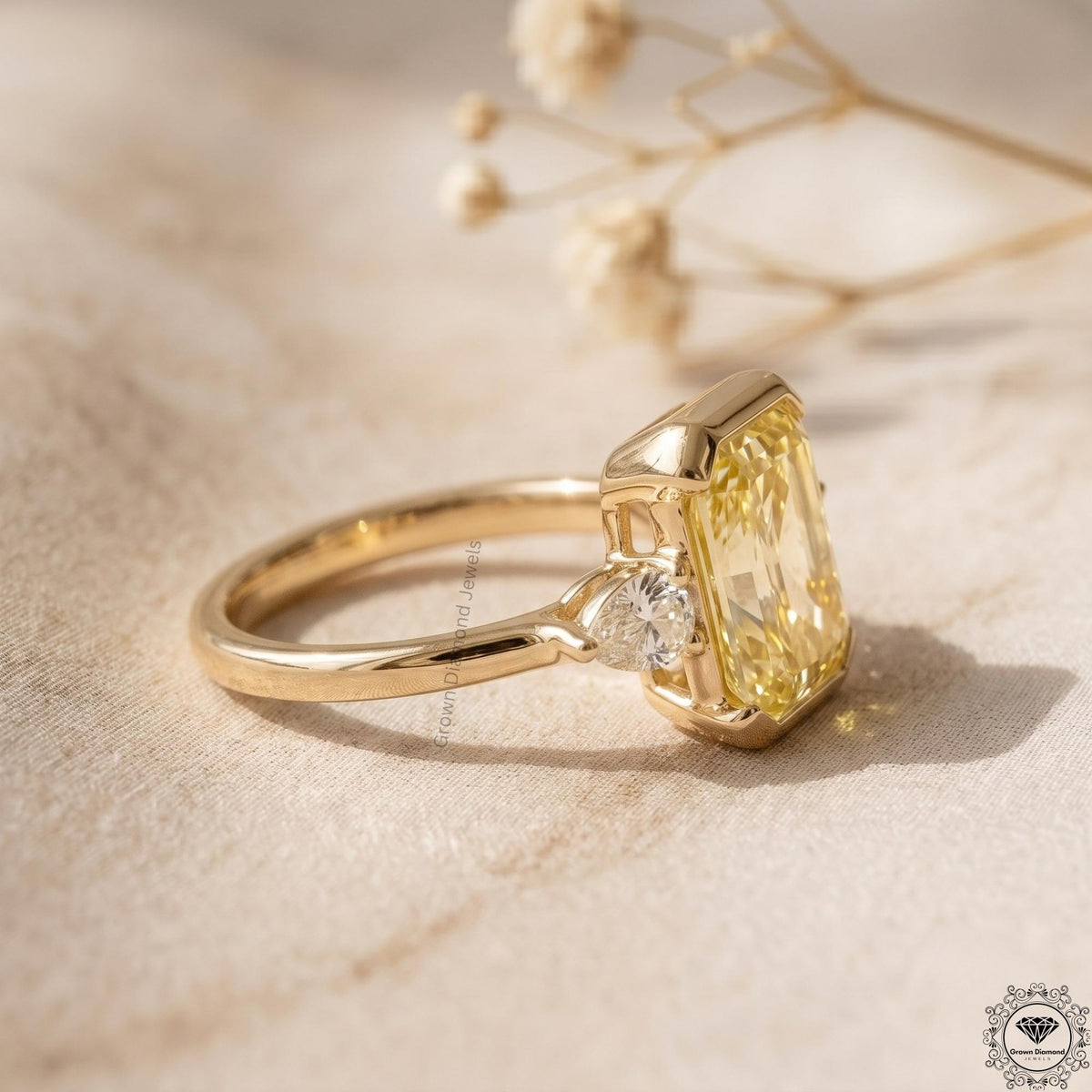 2.5ct Vivid Yellow Radiant Cut Lab Grown Diamond 3-Stone Ring