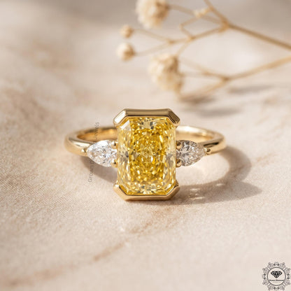 2.5ct Vivid Yellow Radiant Cut Lab Grown Diamond 3-Stone Ring