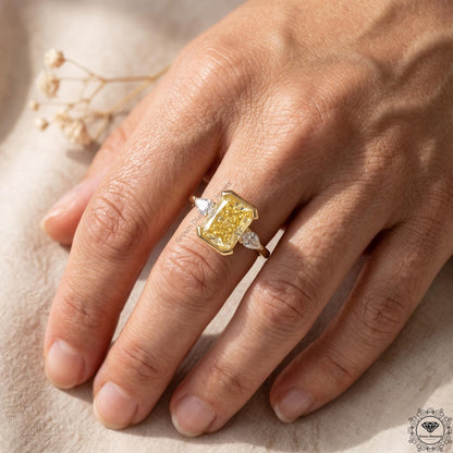2.5ct Vivid Yellow Radiant Cut Lab Grown Diamond 3-Stone Ring