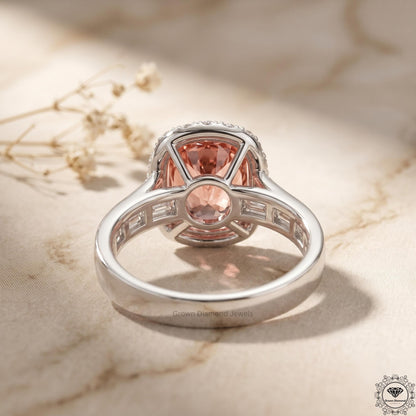 3 Ct Pink Cushion Lab Grown Diamond Halo Engagement Ring