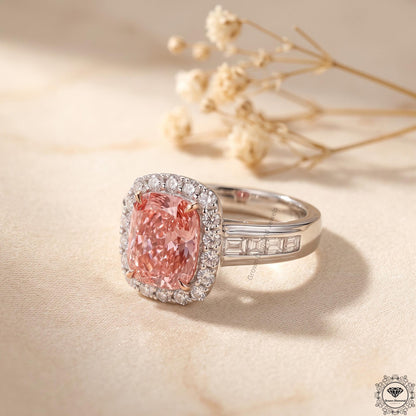 3 Ct Pink Cushion Lab Grown Diamond Halo Engagement Ring