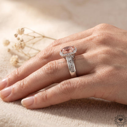 3 Ct Pink Cushion Lab Grown Diamond Halo Engagement Ring