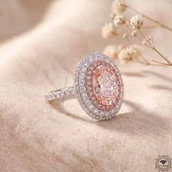 Pink Lab Grown Diamond Oval Engagement Ring Hidden Halo