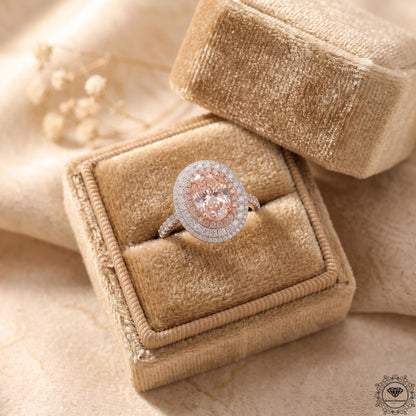 Pink Lab Grown Diamond Oval Engagement Ring Hidden Halo