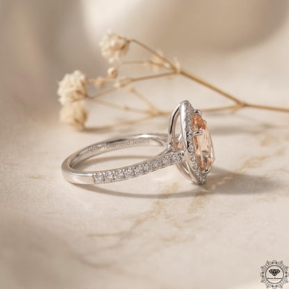 Pear Pink Lab Grown Diamond Halo Engagement Ring Gift Her