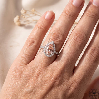 Pear Pink Lab Grown Diamond Halo Engagement Ring Gift Her