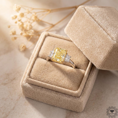 3ct Yellow Radiant Lab Grown Diamond Three Stone Engagement Ring