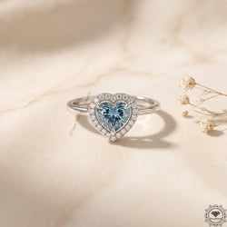Blue Heart Lab Grown Diamond Engagement Ring 14K Gold Halo