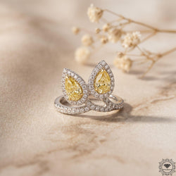 2 Stone Pear Cut Yellow Lab Grown Diamond Engagement Ring