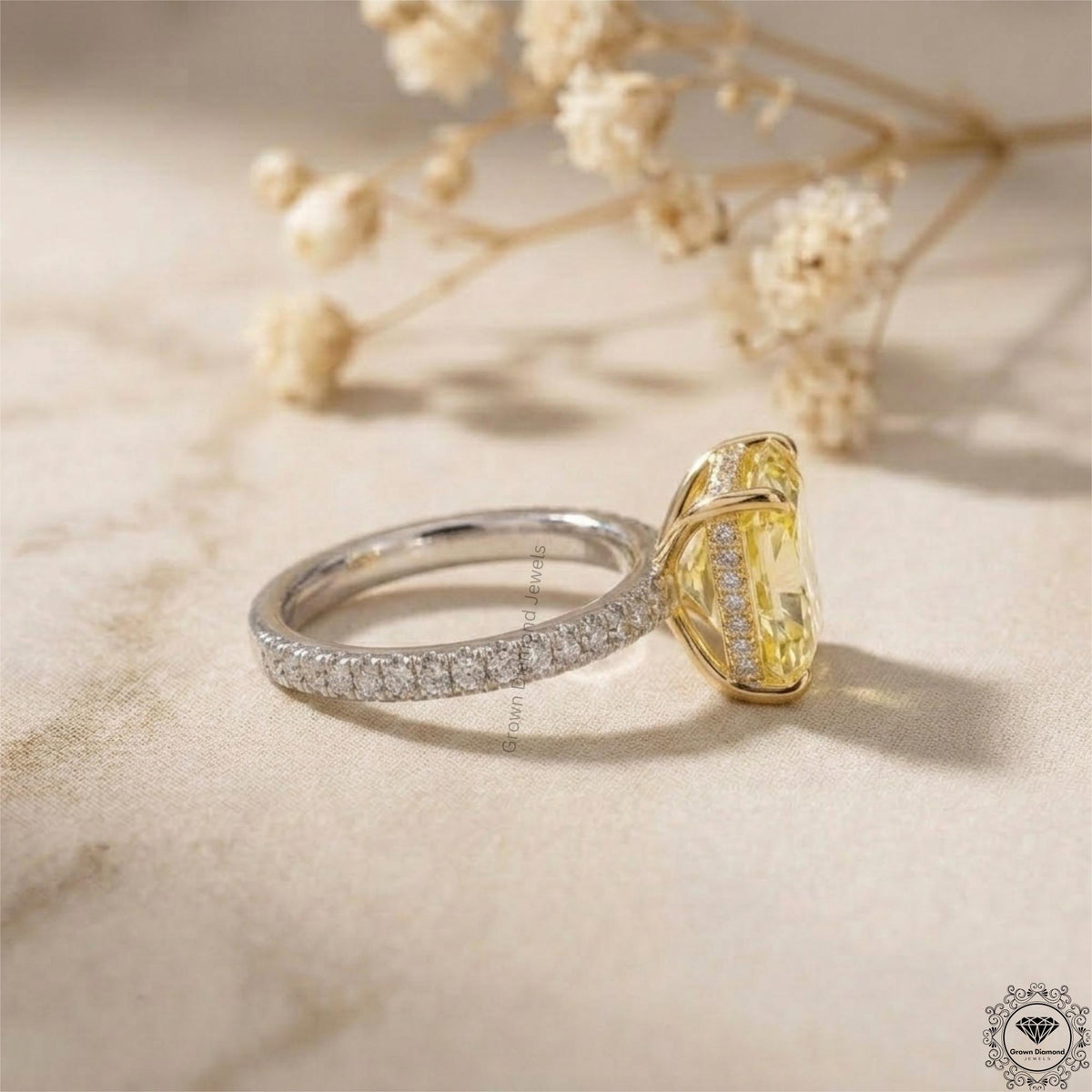 3ct Radiant Intense Yellow Lab Grown Diamond Hidden Halo Ring