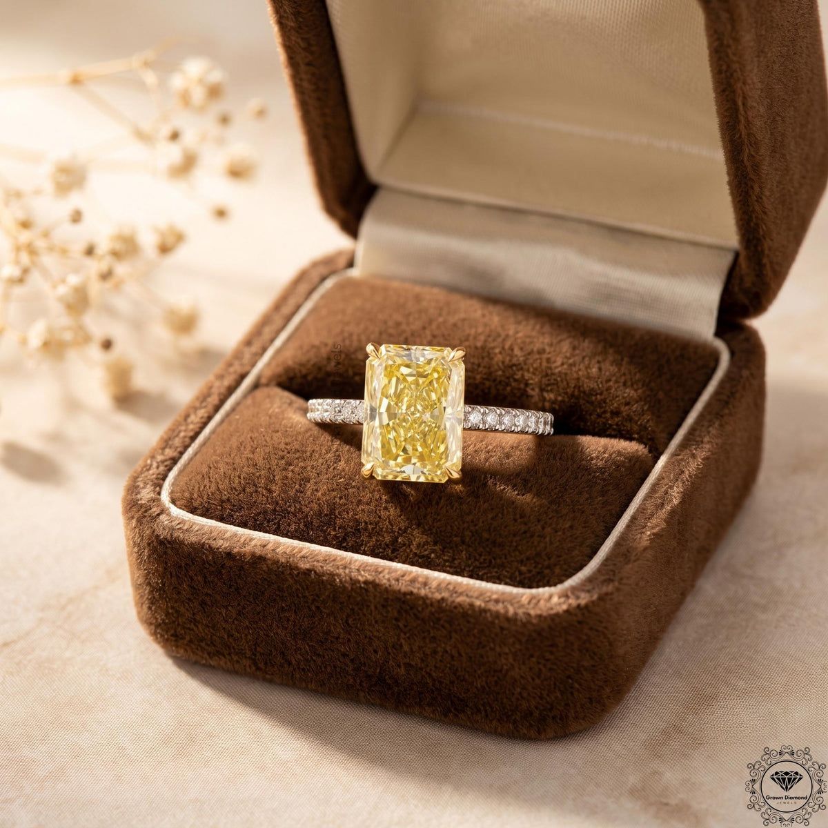 3ct Radiant Intense Yellow Lab Grown Diamond Hidden Halo Ring