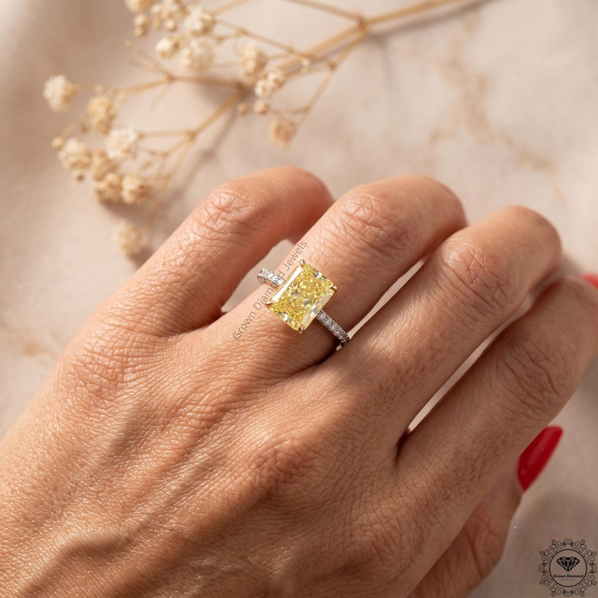 3ct Radiant Intense Yellow Lab Grown Diamond Hidden Halo Ring