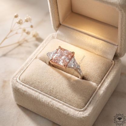 3.6 CT Radiant Fancy Pink Lab Grown Diamond Three Stone Ring