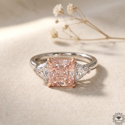 3.6 CT Radiant Fancy Pink Lab Grown Diamond Three Stone Ring