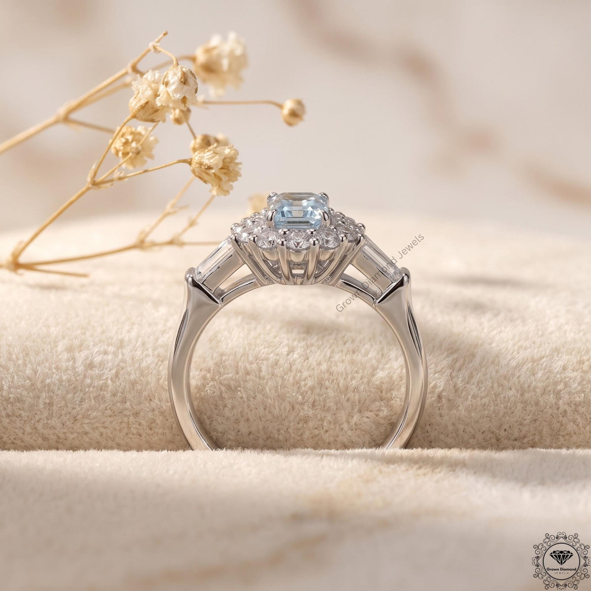 2Ct Intense Blue Radiant Lab Grown Diamond Engagement Ring