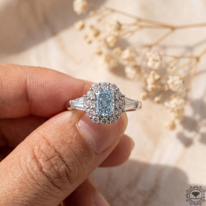 2Ct Intense Blue Radiant Lab Grown Diamond Engagement Ring