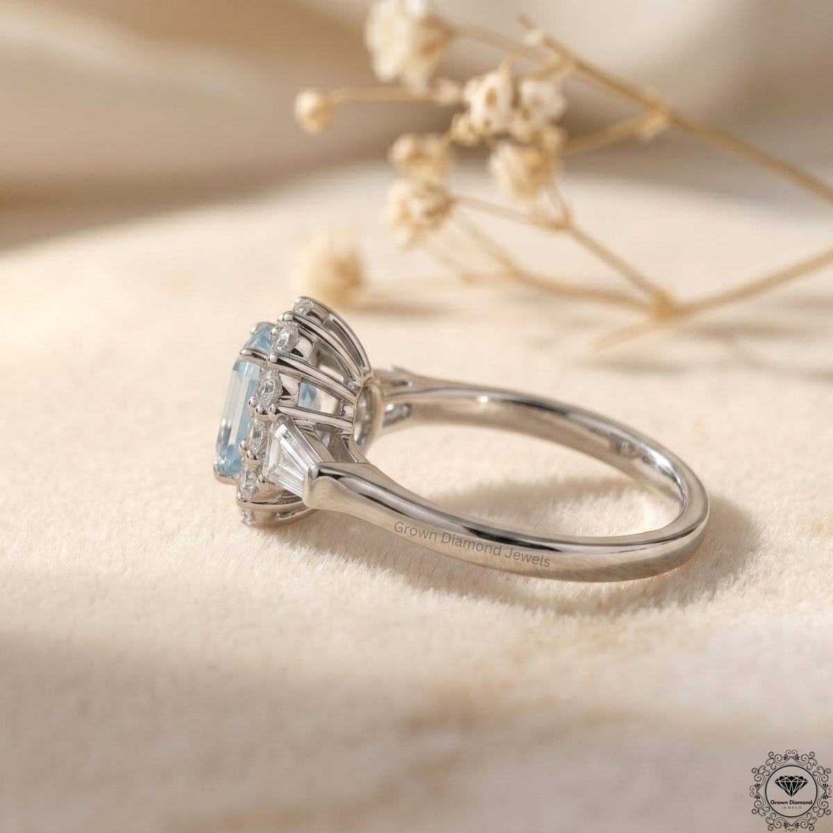 2Ct Intense Blue Radiant Lab Grown Diamond Engagement Ring