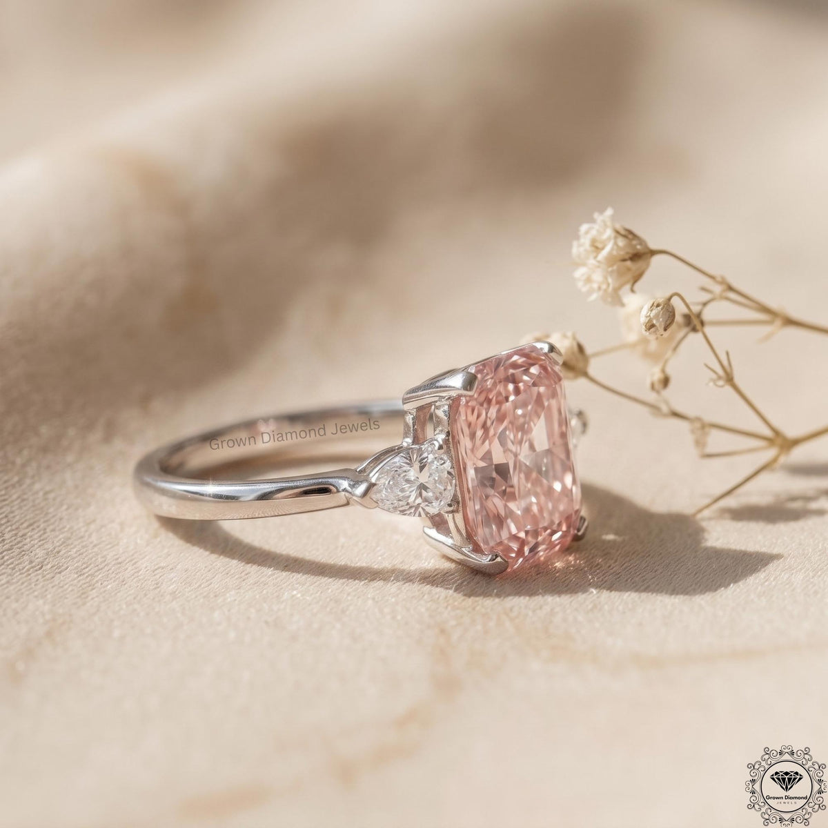 5 Carat Pink Lab Diamond 3 Stone Anniversary Ring Platinum