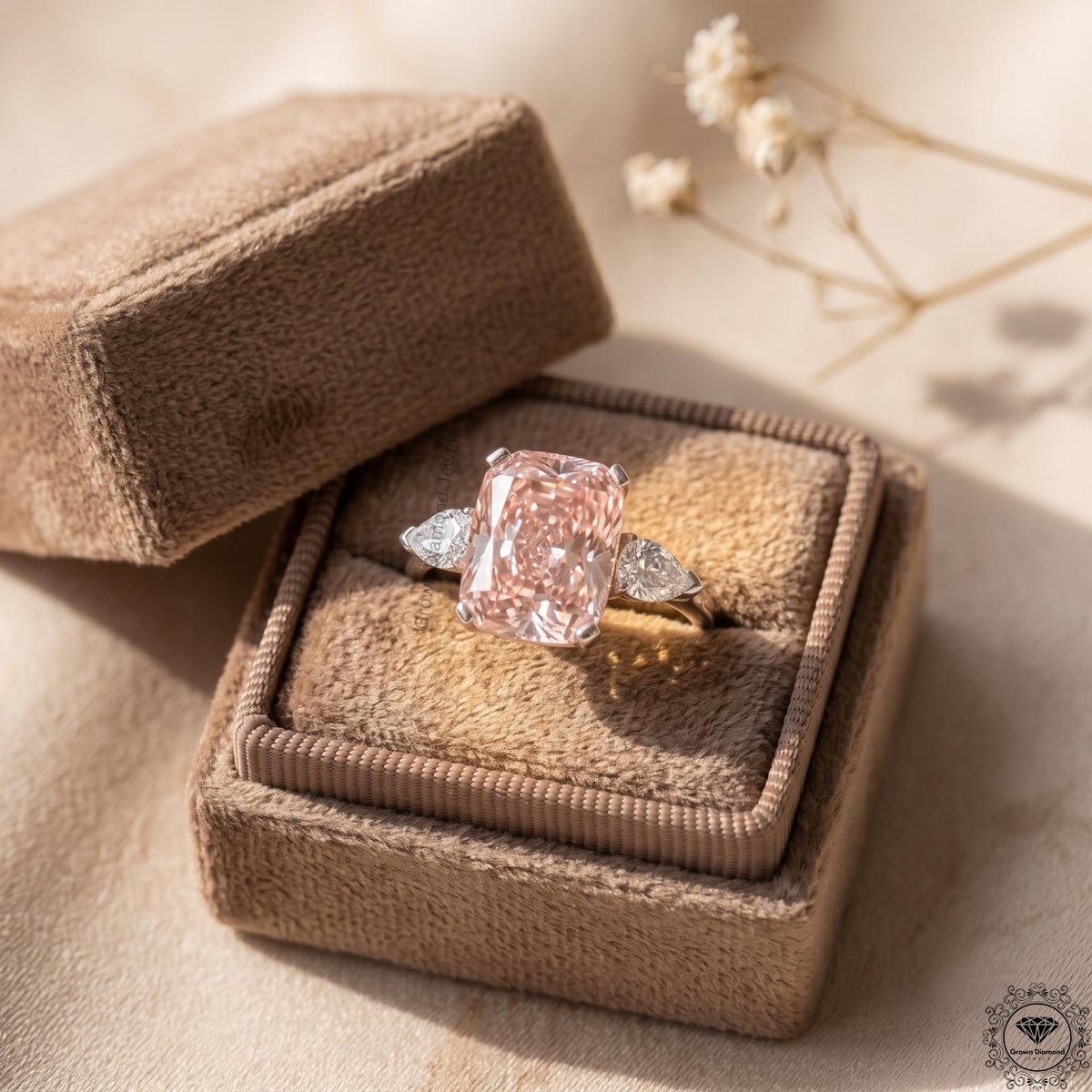 5 Carat Pink Lab Diamond 3 Stone Anniversary Ring Platinum