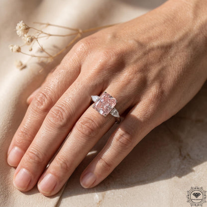 5 Carat Pink Lab Diamond 3 Stone Anniversary Ring Platinum