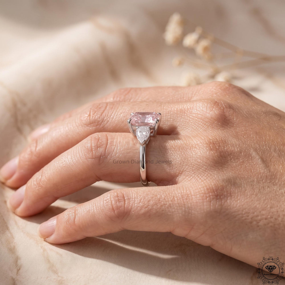 5 Carat Pink Lab Diamond 3 Stone Anniversary Ring Platinum