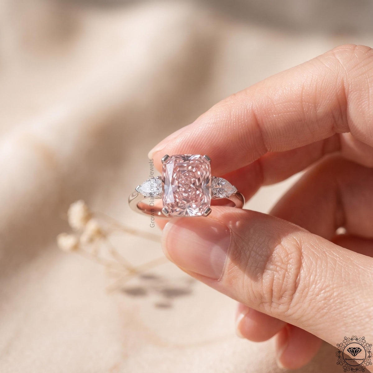 5 Carat Pink Lab Diamond 3 Stone Anniversary Ring Platinum